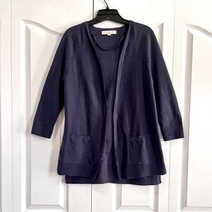 Ann Taylor LOFT open front 3/4 raglan sleeves cardigan sweater blue M